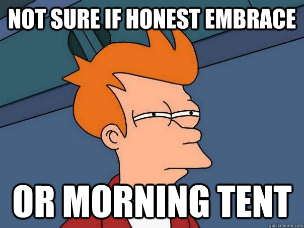 Not sure if honest embrace or morning tent  Futurama Fry