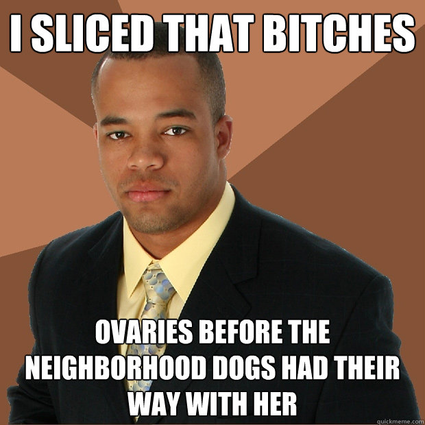 I sliced that bitches ovaries before the neighborhood dogs had their way with her - I sliced that bitches ovaries before the neighborhood dogs had their way with her  Successful Black Man