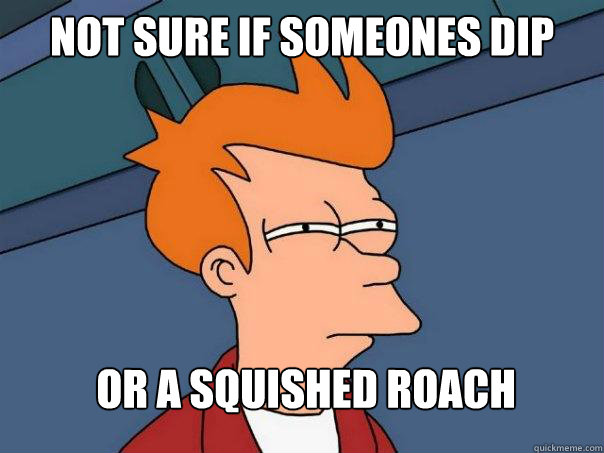 not sure if someones dip Or a squished roach  Futurama Fry