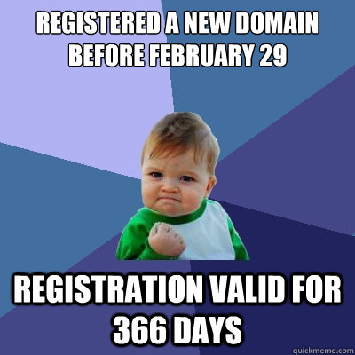 registered a new domain before February 29 registration valid for 366 days  Success Kid