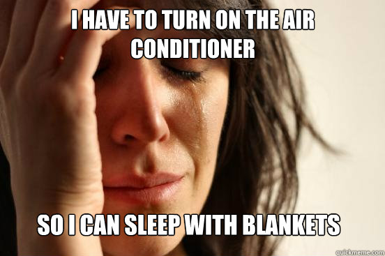 i have to turn on the air conditioner so i can sleep with blankets - i have to turn on the air conditioner so i can sleep with blankets  First World Problems