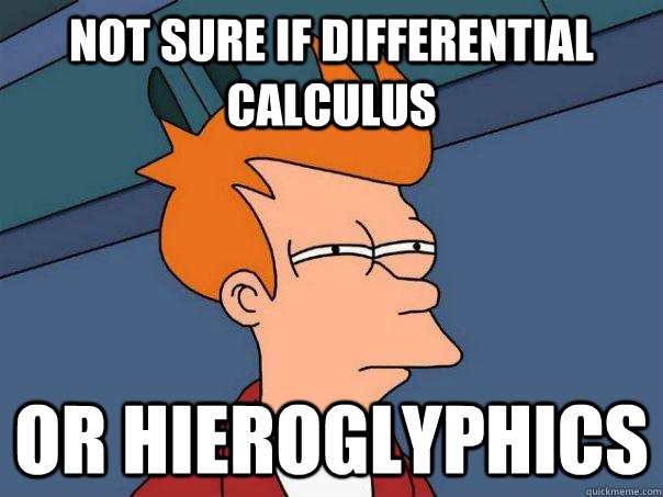 Not sure if differential calculus Or hieroglyphics  Futurama Fry