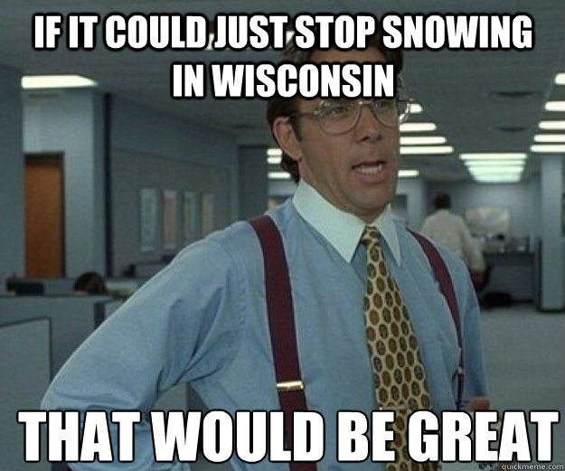 If it could just stop snowing in Wisconsin  THAT WOULD BE GREAT - If it could just stop snowing in Wisconsin  THAT WOULD BE GREAT  that would be great