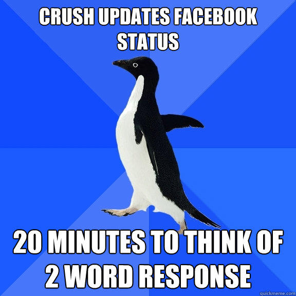 Crush updates Facebook status 20 minutes to think of 2 word response  Socially Awkward Penguin