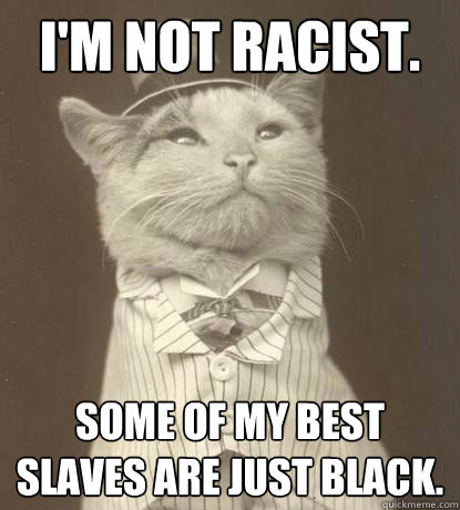 I'm not racist. Some of my best slaves are just black.  Aristocat