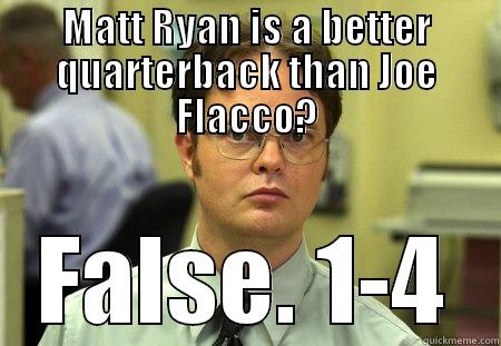 MATT RYAN IS A BETTER QUARTERBACK THAN JOE FLACCO? FALSE. 1-4 Schrute