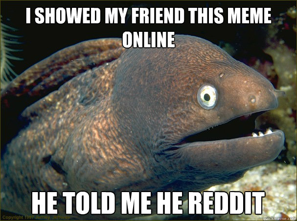 I showed my friend this meme online he told me he reddit  - I showed my friend this meme online he told me he reddit   Bad Joke Eel