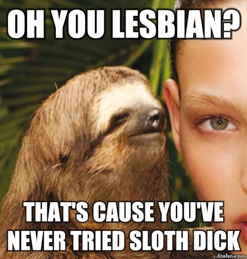 Oh you lesbian? That's cause you've never tried sloth dick  rape sloth