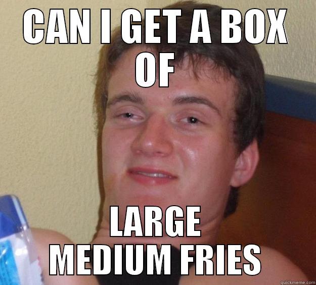 CAN I GET A BOX OF LARGE MEDIUM FRIES 10 Guy