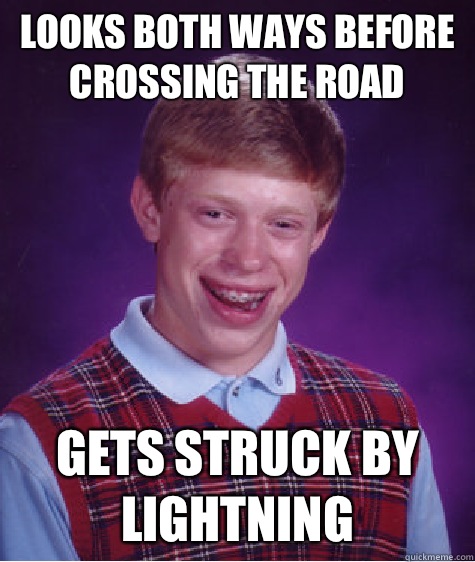 Looks both ways before crossing the road Gets struck by lightning   Bad Luck Brian