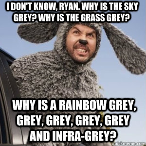  I don't know, Ryan. Why is the sky grey? Why is the grass grey?  Why is a rainbow grey, grey, grey, grey, grey and infra-grey?  