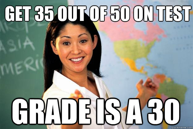 GET 35 OUT OF 50 ON TEST GRADE IS A 30  Unhelpful High School Teacher
