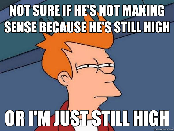 Not sure if he's not making sense because he's still high or i'm just still high  Futurama Fry