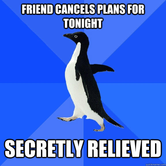 Friend cancels plans for tonight secretly relieved - Friend cancels plans for tonight secretly relieved  Socially Awkward Penguin
