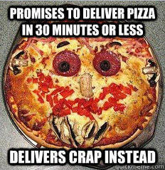 Promises to deliver pizza in 30 minutes or less delivers crap instead - Promises to deliver pizza in 30 minutes or less delivers crap instead  Disappointing Dominos