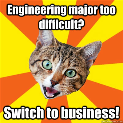 Engineering major too difficult? Switch to business!  Bad Advice Cat