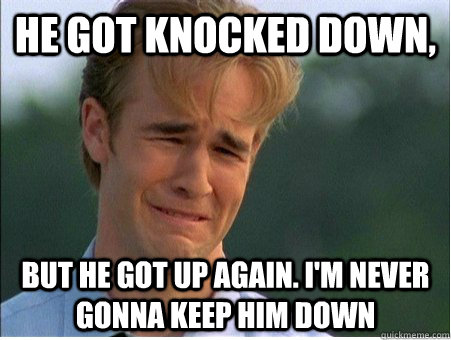 he got knocked down, but he got up again. i'm never gonna keep him down  1990s Problems