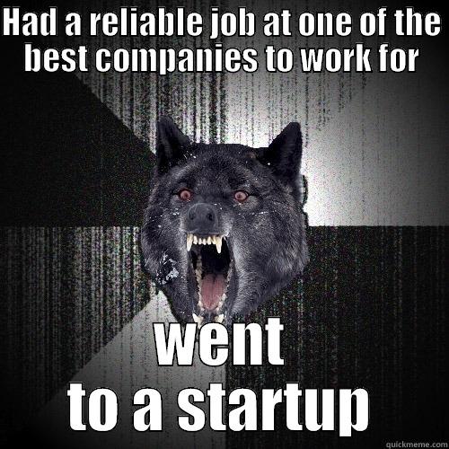 HAD A RELIABLE JOB AT ONE OF THE BEST COMPANIES TO WORK FOR WENT TO A STARTUP Insanity Wolf