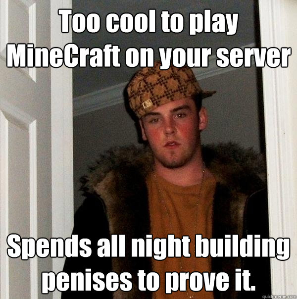 Too cool to play MineCraft on your server Spends all night building penises to prove it.  Scumbag Steve