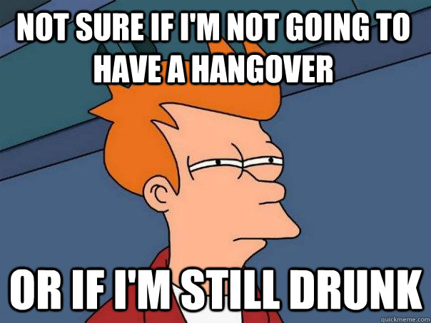 Not sure if I'm not going to have a hangover Or if I'm still drunk  Futurama Fry