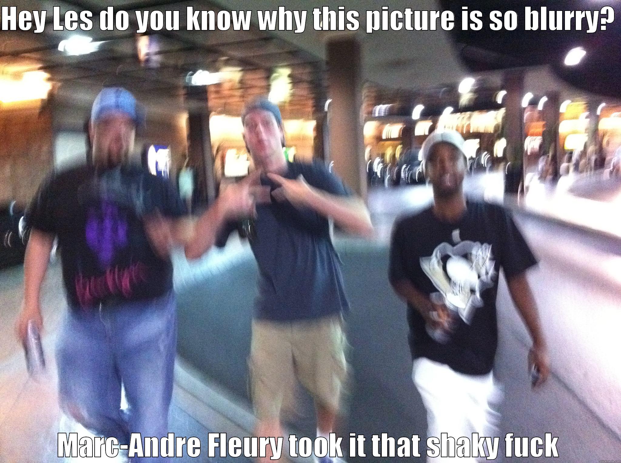 a leslie meme - HEY LES DO YOU KNOW WHY THIS PICTURE IS SO BLURRY?  MARC-ANDRE FLEURY TOOK IT THAT SHAKY FUCK Misc