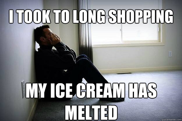 I took to long shopping  my ice cream has melted - I took to long shopping  my ice cream has melted  First world woes