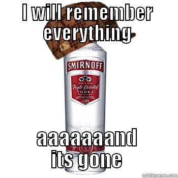 I WILL REMEMBER EVERYTHING AAAAAAAND ITS GONE Scumbag Alcohol