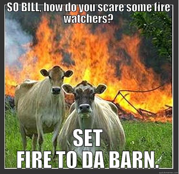 SO BILL, HOW DO YOU SCARE SOME FIRE WATCHERS? SET FIRE TO DA BARN. Evil cows