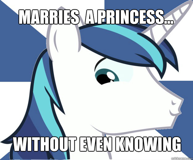 Marries  a princess... without even knowing  shining armor in a nutshell