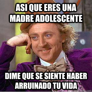 Asi que eres una madre adolescente Dime que se siente haber arruinado tu vida  Condescending Wonka