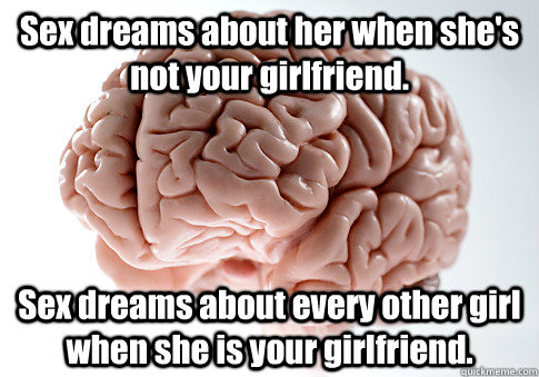 Sex dreams about her when she's not your girlfriend. Sex dreams about every other girl when she is your girlfriend.   Scumbag Brain