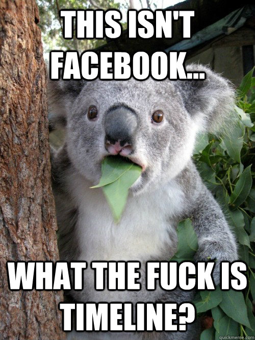 this isn't facebook... what the fuck is timeline?  koala bear