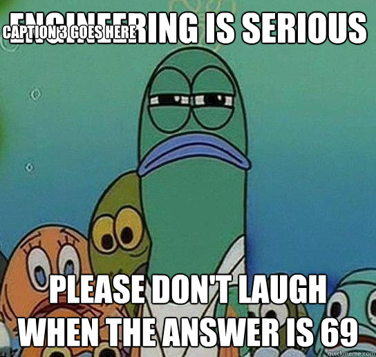 Engineering is serious please don't laugh when the answer is 69 Caption 3 goes here  Serious fish SpongeBob