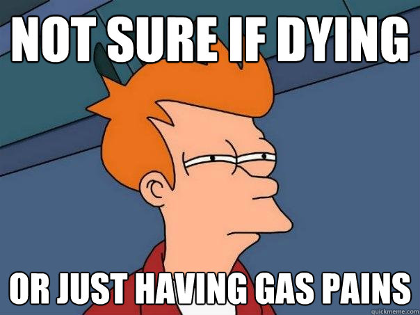 not sure if dying or just having gas pains  Futurama Fry