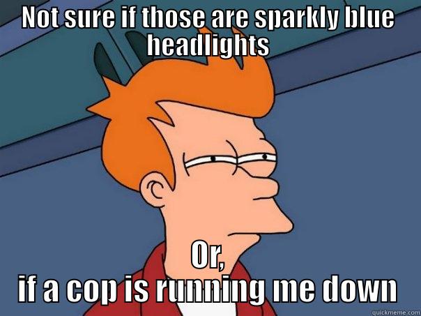 Not sure if that's sparkling HID lights, or Cops coming - NOT SURE IF THOSE ARE SPARKLY BLUE HEADLIGHTS OR, IF A COP IS RUNNING ME DOWN Futurama Fry