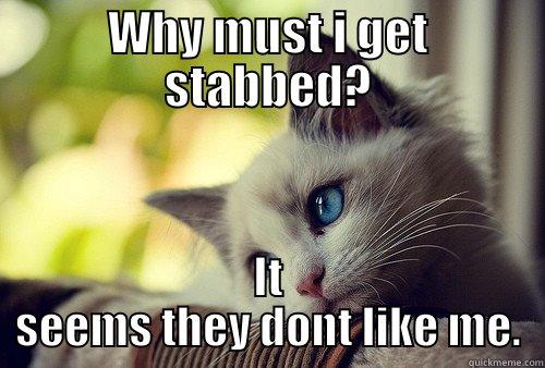 WHY MUST I GET STABBED? IT SEEMS THEY DONT LIKE ME. First World Problems Cat