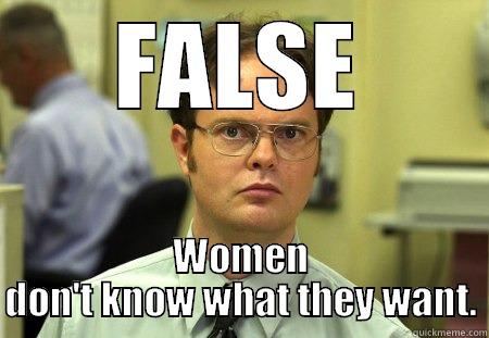 FALSE WOMEN DON'T KNOW WHAT THEY WANT. Schrute