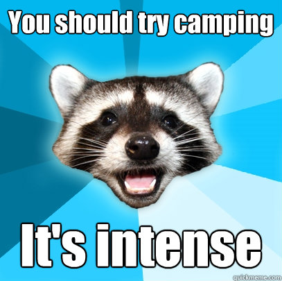 You should try camping It's intense  Lame Pun Coon