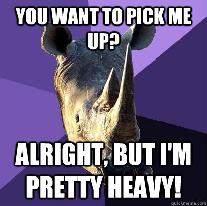 You want to pick me up? Alright, but I'm pretty heavy!  Sexually Oblivious Rhino