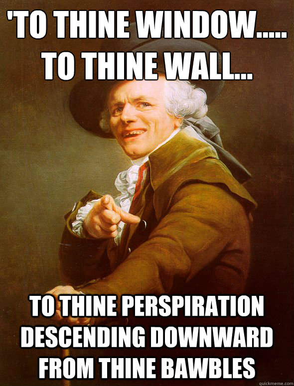 'To thine window.....
to thine wall... to thine perspiration descending downward from thine bawbles - 'To thine window.....
to thine wall... to thine perspiration descending downward from thine bawbles  Joseph Ducreux