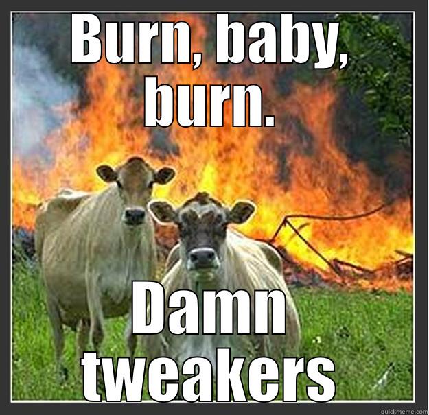 BURN, BABY, BURN. DAMN TWEAKERS Evil cows