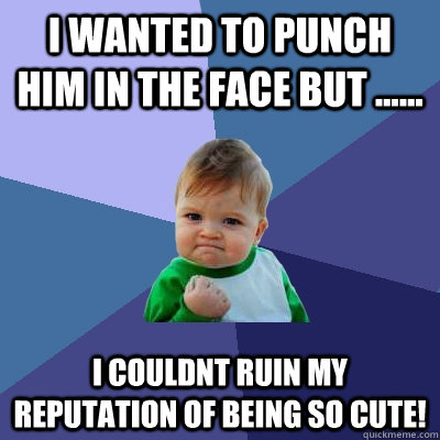 I wanted to punch him in the face but ...... I couldnt ruin my reputation of being so cute!  Success Kid