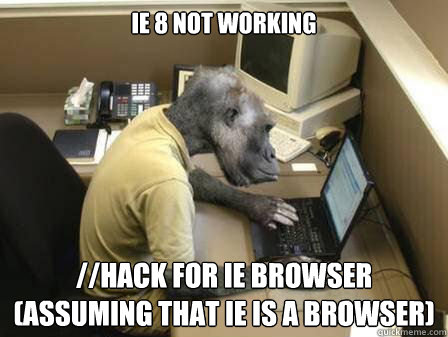 ie 8 not working  //hack for ie browser (assuming that ie is a browser)  Code Monkey