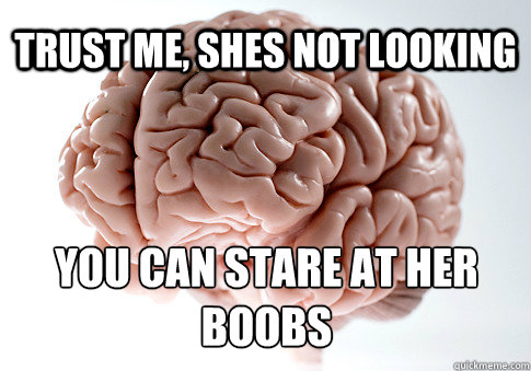 TRUST ME, SHES NOT LOOKING YOU CAN STARE AT HER BOOBS   Scumbag Brain