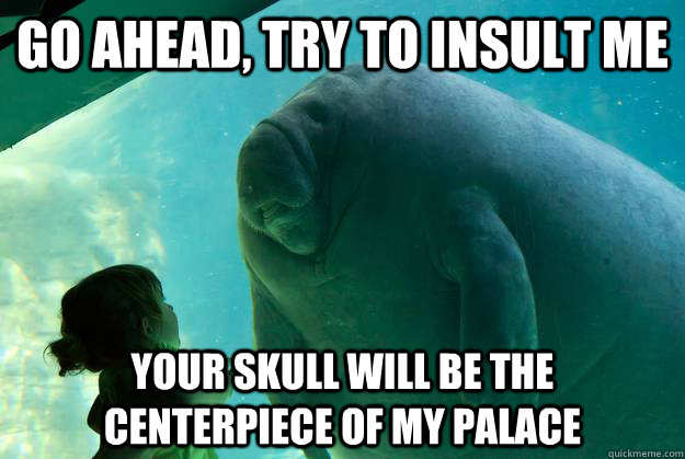 Go ahead, try to insult me your skull will be the centerpiece of my palace  Overlord Manatee