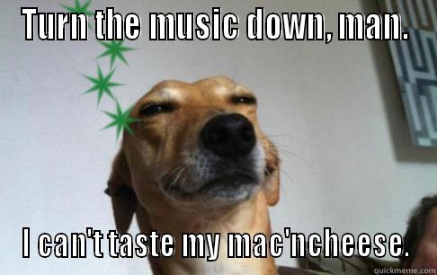 TURN THE MUSIC DOWN, MAN. I CAN'T TASTE MY MAC'NCHEESE. Misc