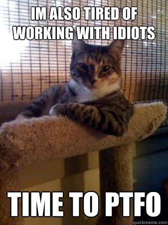 im also tired of working with idiots time to ptfo  The Most Interesting Cat in the World