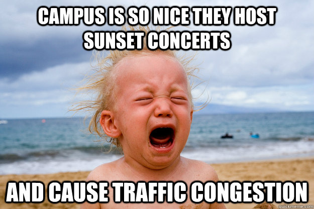 Campus is so nice they host sunset concerts and cause traffic congestion  