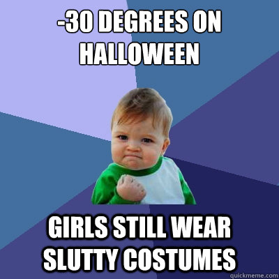 -30 degrees on Halloween girls still wear slutty costumes  Success Kid