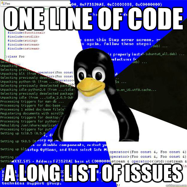 One line of code A long list of issues  Computer Science Penguin